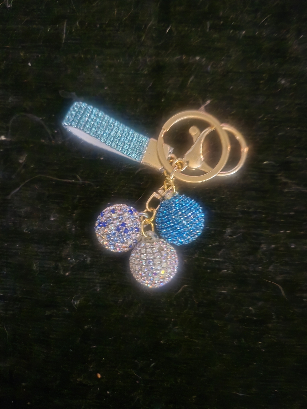 Source Unknown Blue and Gold Rhinestone Triple Charm Key Holder Bag/purse Charm